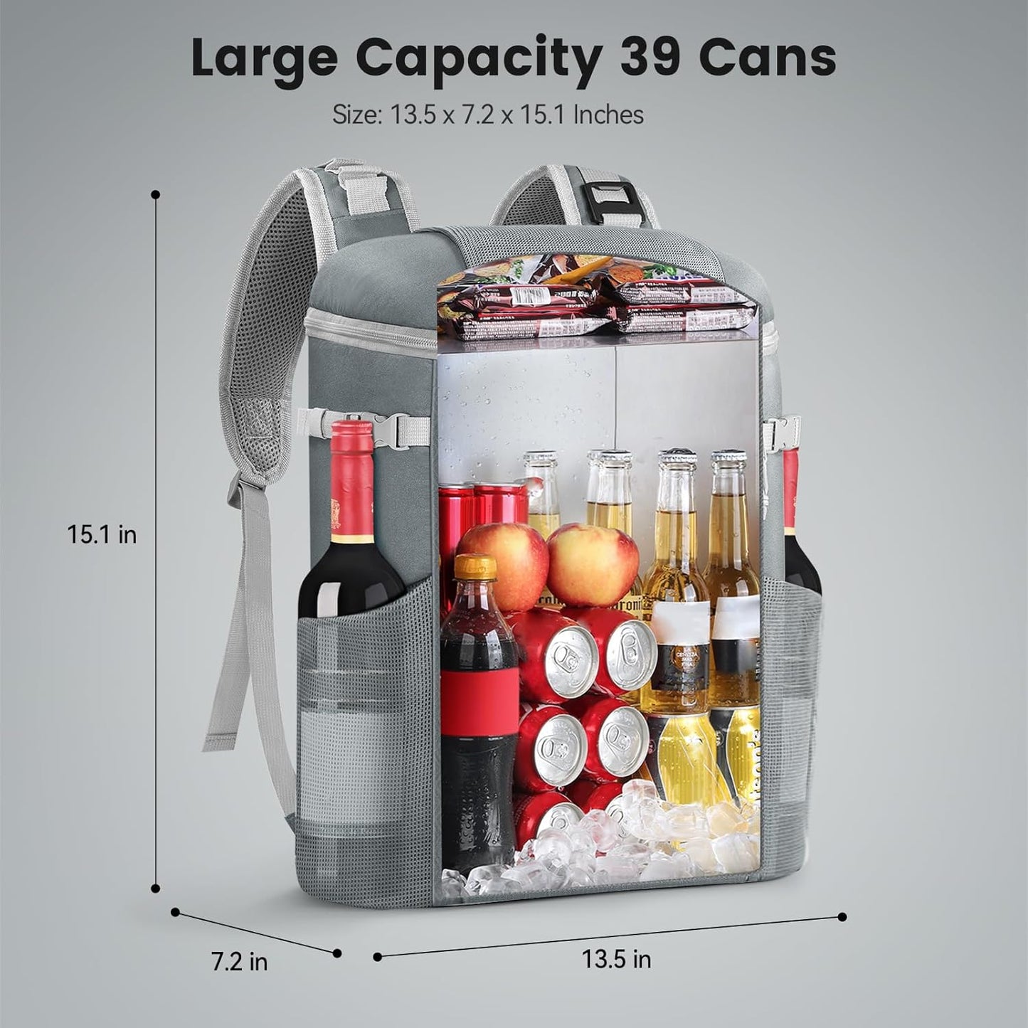 39 Cans Large Capacity Anti-Leaking Cooler Backpack with Mesh Pocket