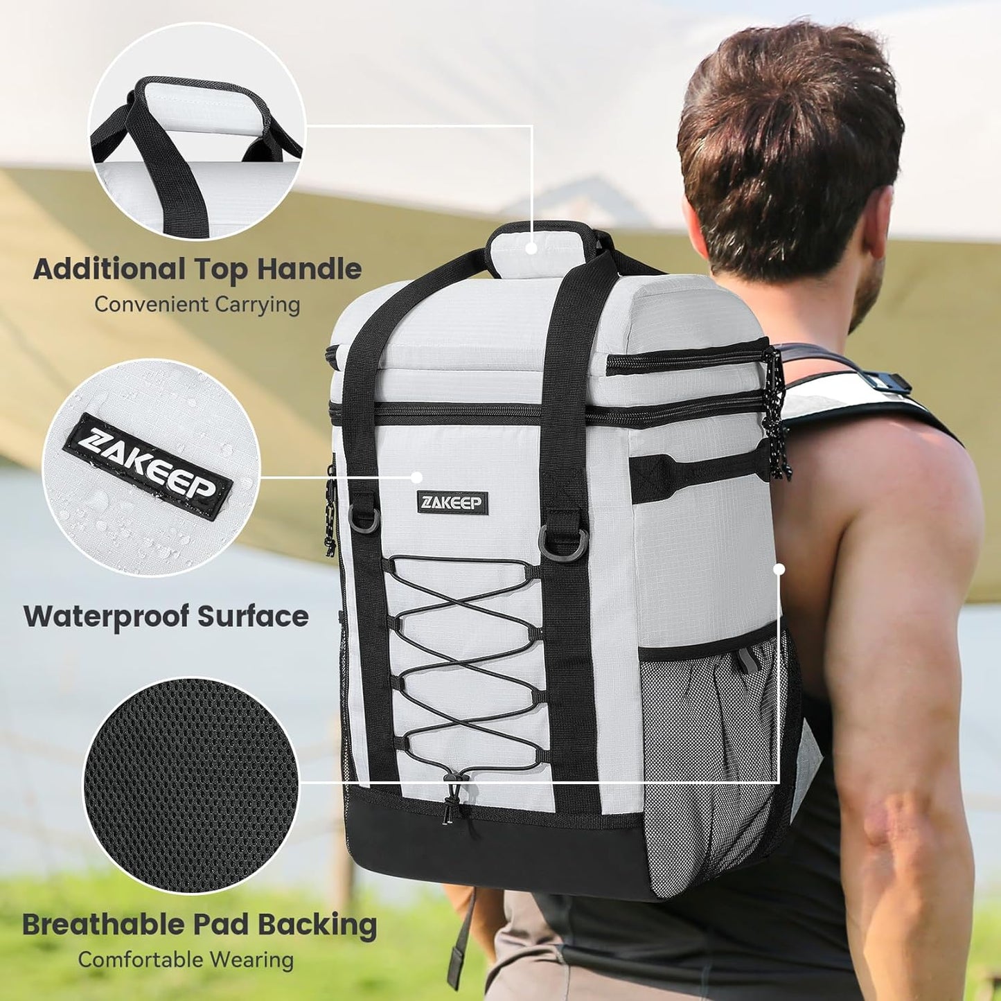 36 Cans Multifunctional Leakproof Cooler Backpack (White)