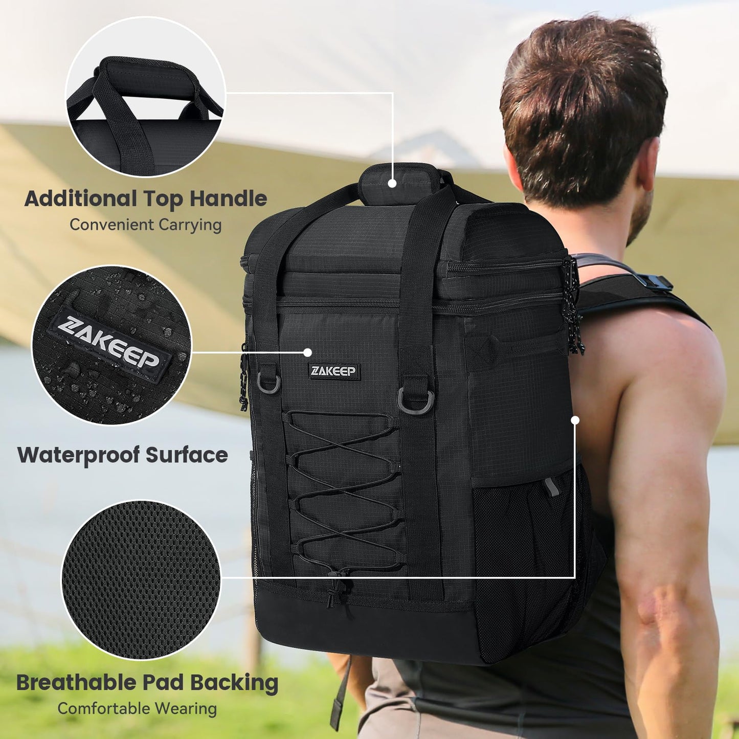 36 Cans Multifunctional Leakproof Cooler Backpack (Black)